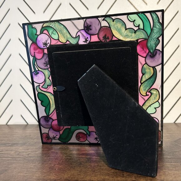 New Stain Glass Grapes Leafs Hand Painted Picture Frame 5.5 Design Works 3.5x3.5 - Picture 2 of 10